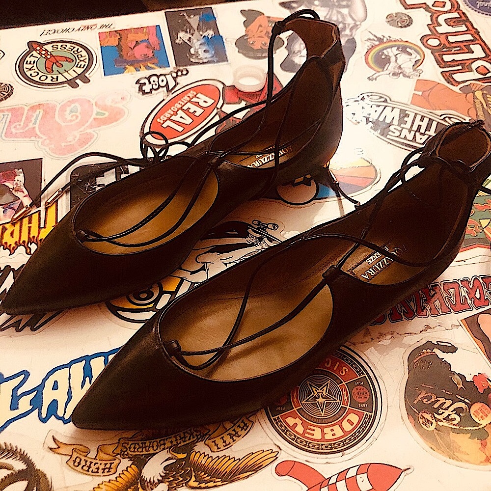 Black Aquazzura Firenze Vero Cuoio flats.
